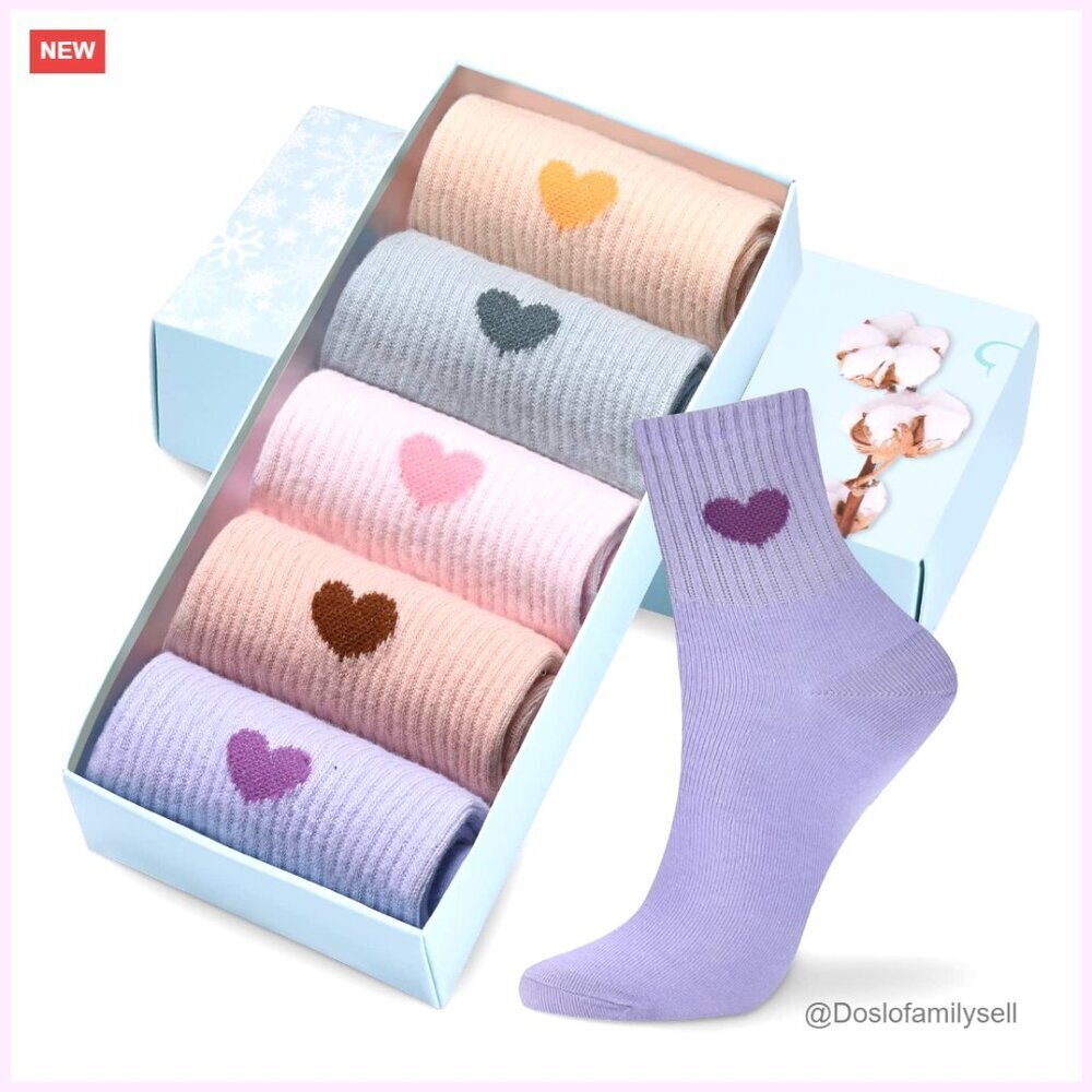 Cotton Crew Athletic Running Socks Ankle High Novelty Heart Design 5-Pair